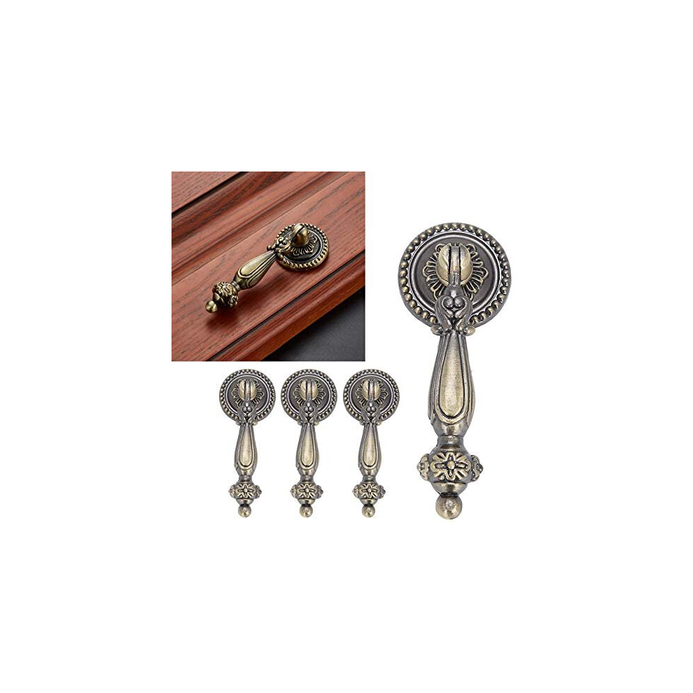 4Pcs Vintage Cabinet Knobs, Hanging Pull Drawer Handles, Bronze Handles Single Hole Decorative Pull Vintage Antique Cabinet Knobs Drop Drawer Pull 3075038344324