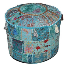 Indian Pouf Stool Vintage Patchwork Embellished With Patchwork Living Room Ottoman Cover, 46 X 33 Cm