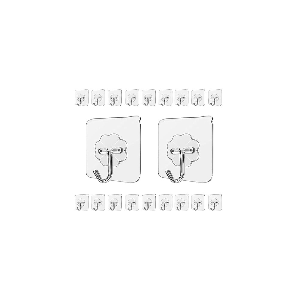 20 Pack Heavy Duty Adhesive Wall Hooks with Stainless Hooks,Max 10KG/22lb,Nail Free Sticky Hangers,for Bathroom, Kitchen, Towels, and More