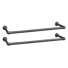 Wall-Mounted Clothes Rails, Set of 2, Industrial Pipe Clothes Rails for Clothes, Space-Saving, Heavy-Duty, 92 x 30 x 7.5 cm, for Small Space, Black