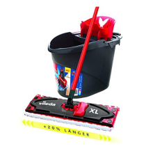 ULTRAMAX XL Floor Mop Complete Set, Extra Wide Mop with Handle, Microfibre Cover and Bucket with Power Press, Wiper Plate 42 cm, Eco Packaging