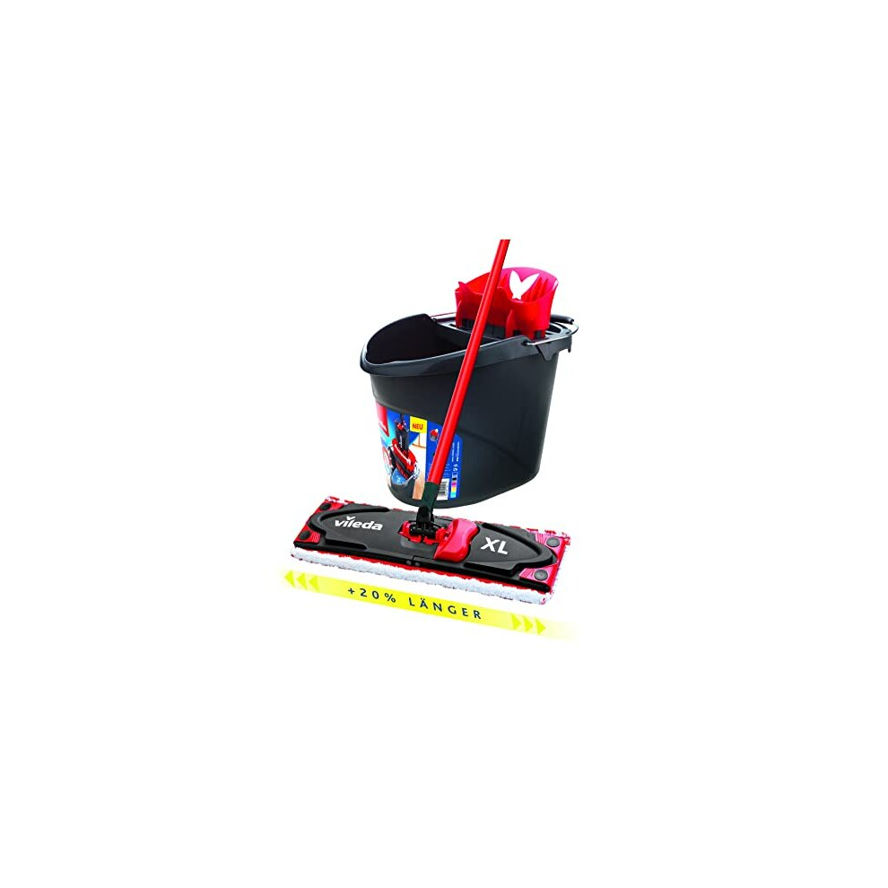 ULTRAMAX XL Floor Mop Complete Set, Extra Wide Mop with Handle, Microfibre Cover and Bucket with Power Press, Wiper Plate 42 cm, Eco Packaging