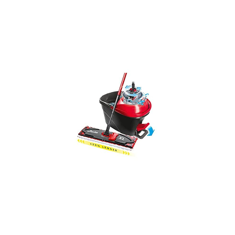 Ultramax XL Turbo 2-in-1 Floor Mop Complete Set, Microfibre Cover and Bucket with Power Spinner, Extra Wide Mop, Telescopic Handle, Wiper Plate 42 cm,