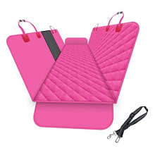 Dog Back Seat Cover for Car SUV and Truck with Mesh Windows, Scratch Resistant and Water Resistant Material, Upgraded Version, Pink (with Dog Leash)