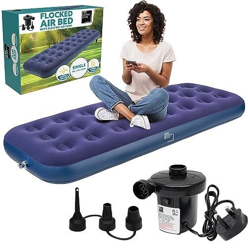 Supply Cube Single Airbed Air Bed with Pump Single Air Bed Air Mattress Inflatable Mattress Single Blow Up Mattress Camping Mattress Blow Up on OnBuy