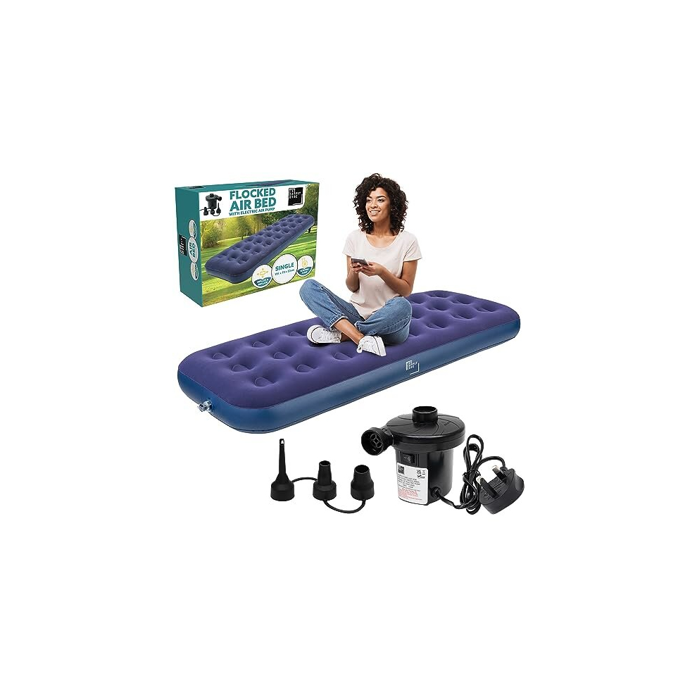 Supply Cube Single Airbed, Air Bed with Pump | Single Air Bed, Air Mattress, Inflatable Mattress, Single Blow Up Mattress, Camping Mattress, Blow Up