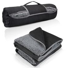 Waterproof Outdoor Blanket with Sherpa Lining, Warm Windproof Camping Travel Blankets, Foldable for Stadium, Grass, Car, Hiking, Road Trip, 130 x 150