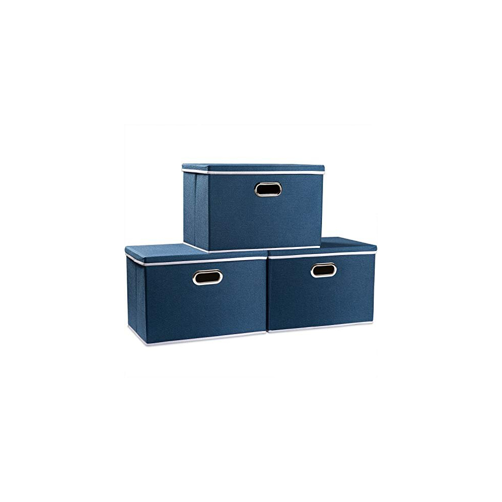 Large Collapsible Storage Bins with Lids [3-Pack] Fabric Foldable Storage Boxes Organizer Containers Baskets Cube with Cover for Home Bedroom Closet