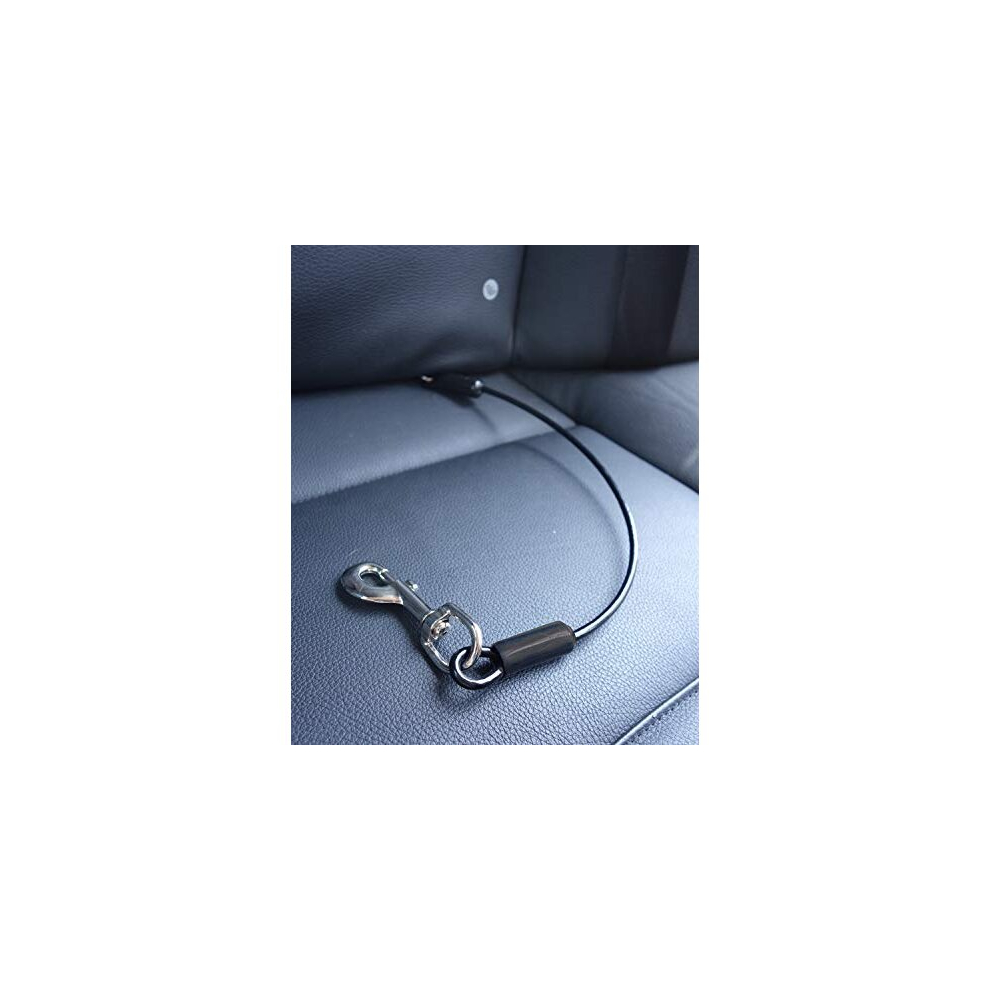 Leashboss Dog Car Seat Belt Restraint - No-Chew Heavy Duty Car Seatbelt For Pets - 5 Sizes - Coated Steel Rope To Prevent Chewing - Car Tie Out Cable 850002369052