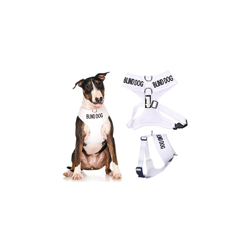BLIND DOG (Dog Has Limited/No Sight) White Colour Coded Non-Pull Front and Back D Ring Padded and Waterproof Vest Dog Harness PREVENTS Accidents By