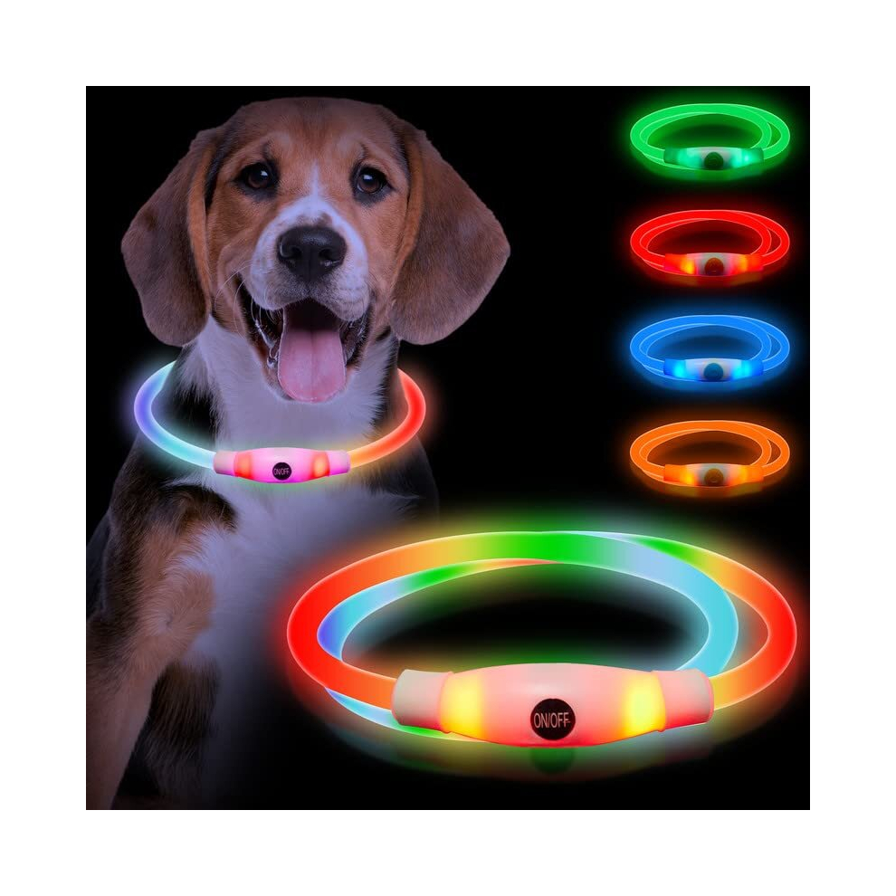 Light Up Dog Collar, LED Dog Collar Light for the Dark, USB Rechargeable 3 Flash Modes Light Dog Collar Adjustable Cut to Size for Puppy Small Medium