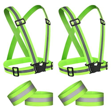 2 Pack Reflective Vest Running Gear High Visibility Reflective 4 Wristbands, Adjustable Running Vest Safety Reflective Gear Night Walking Accessories