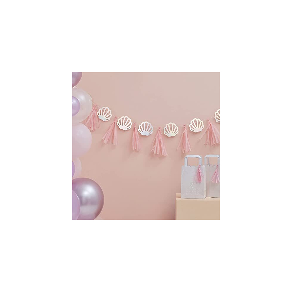 Mermaid Kids Party Iridescent Shells Garland Banner Party Decoration, Pink