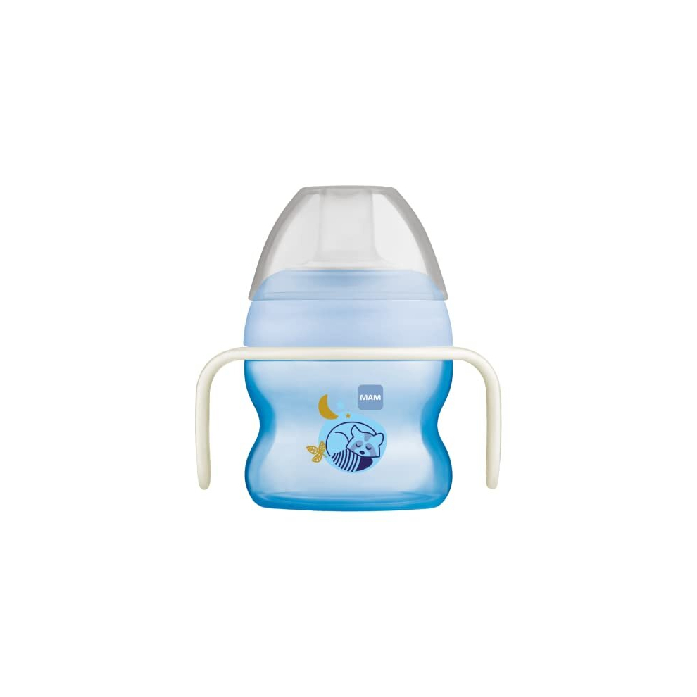 Starter Cup And MAM Glow In The Dark Handles, Baby Cup For 4+ months, Baby Feeding, Glow In The Dark Toddler Cup, 1x 150 ml, Blue (Designs May Vary)