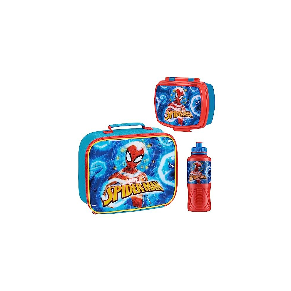 Marvel Kids Lunch Box 3 Piece Set Avengers Insulated Lunch Bag Snack Box 430Ml Spiderman Water Bottle Bpa Free School Travel Captain America Iron Man Thor