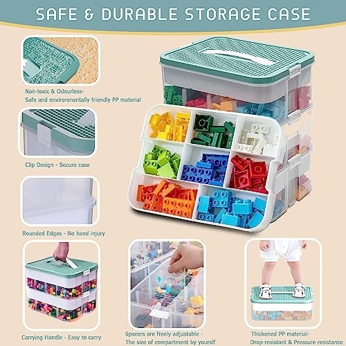 Storage Boxes with Lids for Lego Cube Kids Toy Box 3 Layers Stackable ...