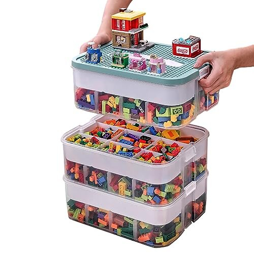 Storage Boxes with Lids for Lego Cube Kids Toy Box 3 Layers Stackable Plastic Drawer Organiser Clear Compartment Craft Containers Magnetic Building on OnBuy