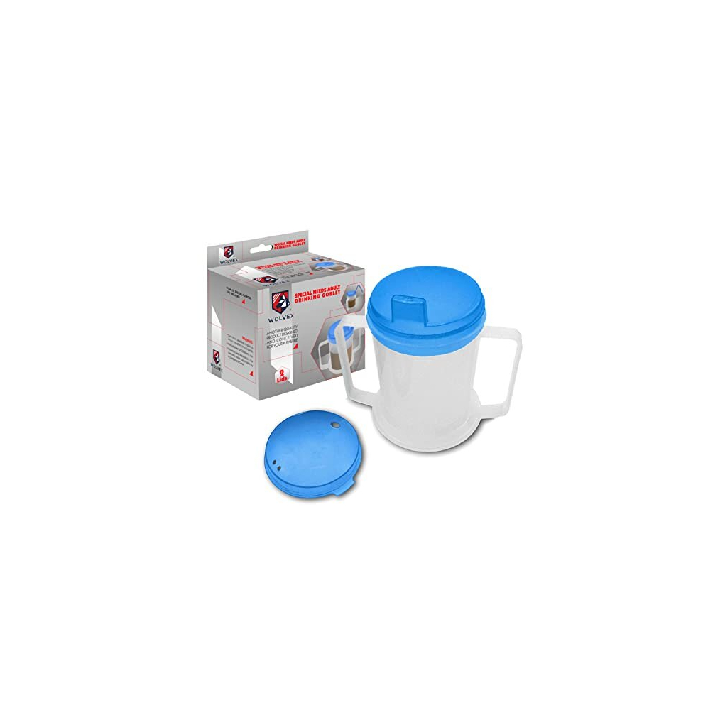 Wolvex Adult Drinking Cup Beaker With Handles & Anti Spill Lids For Disabled Adults Dishwasher And Microwave Safe Bpa, Pvc And Latex Free