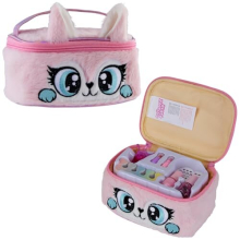 Kids Makeup Sets for Girls - Plush Beauty Case with Water Based Non Toxic Peel Off Kids Nail Varnish Lipgloss Lipstick Nail Art Stickers Gifts for