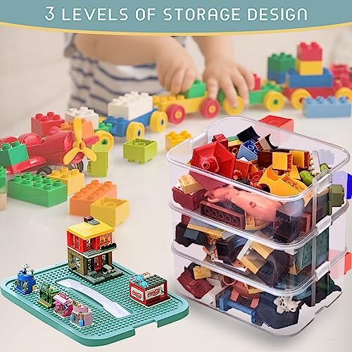 Storage Boxes with Lids for Lego Cube Kids Toy Box Layers