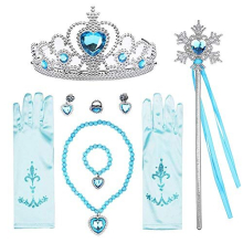 YaphetS Princess Elsa Dress Up Accessories,7 Pcs Girl's Jewelry Dress Up Play Set,Included Crowns, Wands, Necklaces,Rings,Earrings and Gloves