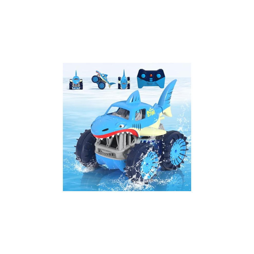 Amphibious Remote Control Cars Ajustable LED Light, Direct Charge RC Stunt Car Shark Toys, 2.4G 4WD All Terrain Monster Truck Christmas, Birthday