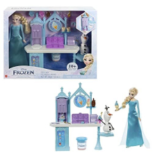 Toys, Dessert Playset with Elsa Doll, Olaf Figure, 2 Colors Dough and 10+ Play Pieces, Inspired by Disney Frozen Movies, HMJ48