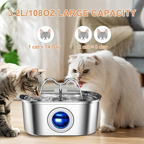 Cat Water Fountain for Drinking, 3.2L Stainless Steel Water Fountain ...