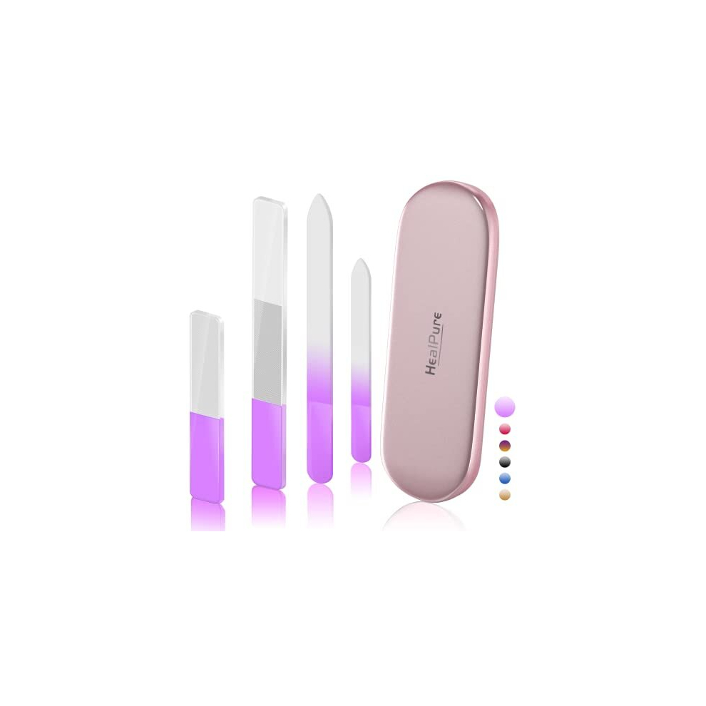 Healpure Glass Nail File And Shiner Â 4Pc Double Sided Etched Crystal Nail Buffer Files And Nano Nail Polishers, Professional Salon Manicure Tools Kit For