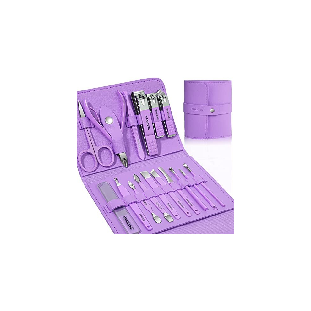 Manicure Set Professional Nail Clippers Pedicure Kit, 16 pcs Stainless Steel Nail Care Tools Grooming Kit with Luxurious Travel Leather Case for Thick