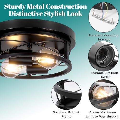 Round Black Ceiling Light, 2-Way Ceiling Lights with E27 Flush Light Fittings Ceilings, Ceiling Lighting for Chandeliers Ceiling Light, Ceiling Lights 2