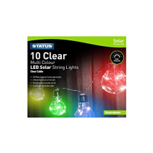 Queenstown Solar Light String / 10 Clear Multi Colour Outdoor Garden Light Bulbs with 2 Functions / 5 LED's per Light Bulb / 3.8 Meters Cable