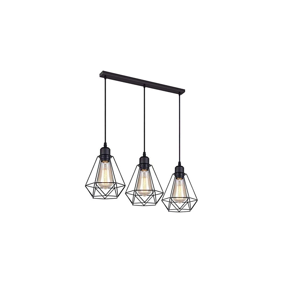 Modern Rectangle 3 Way Ceiling Pendant Cluster Light Fitting Cage Style Light UK (Black Diamond Cage)