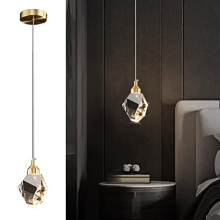 Modern Crystal Pendant Light, 3-Color LED Crystal Pendant Light, Adjustable Height Gold Ceiling Hanging Pendant Lamp, for Kitchen Island Bedroom