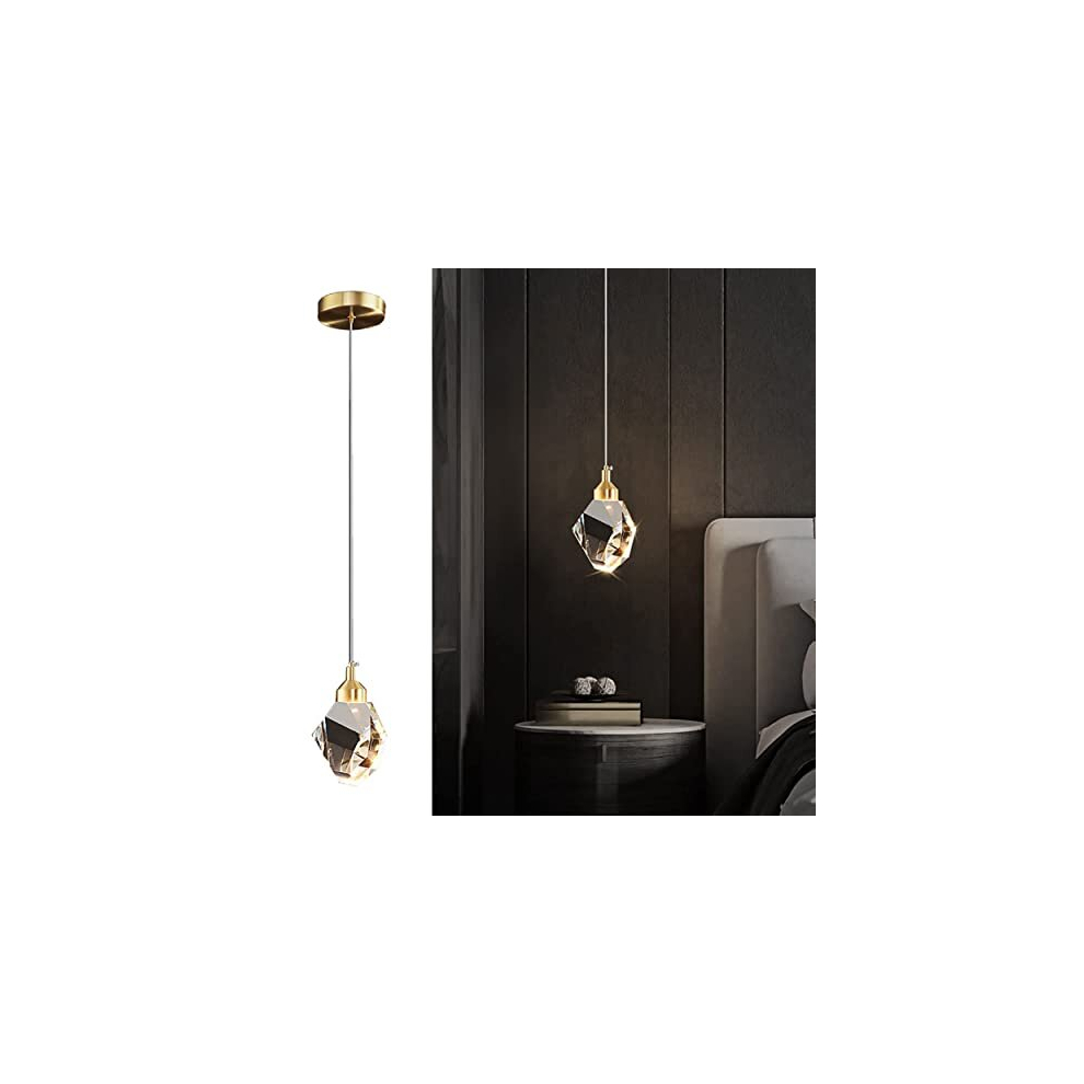 Modern Crystal Pendant Light, 3-Color LED Crystal Pendant Light, Adjustable Height Gold Ceiling Hanging Pendant Lamp, for Kitchen Island Bedroom