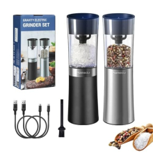 Gravity Electric Salt and Pepper Grinder Set: USB Rechargeable Automatic Salt & Pepper Mill - Spice Grinder Adjustable Fineness, 100ml Transparent