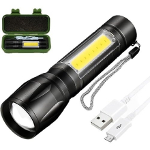 LED Torch Rechargeable, Super Bright Adjustable Focus Flashlight, 3 Lighting Modes, Long Battery Life, Waterproof Pocket Size Torch for Power Cuts,