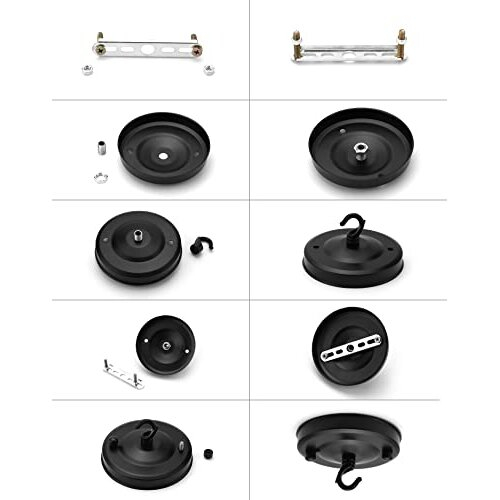 QWORK 3Pcs 110mm Diameter Ceiling Rose Hook, Hook Accessories for Light Fitting Chandelier, Matte Black 2