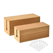 Wood Cable Management Box - Cord Organizer Hide Power Strips/Electrical Plugs - Conceal and Cover Wires Station on Desks from TVs/Computers for Home