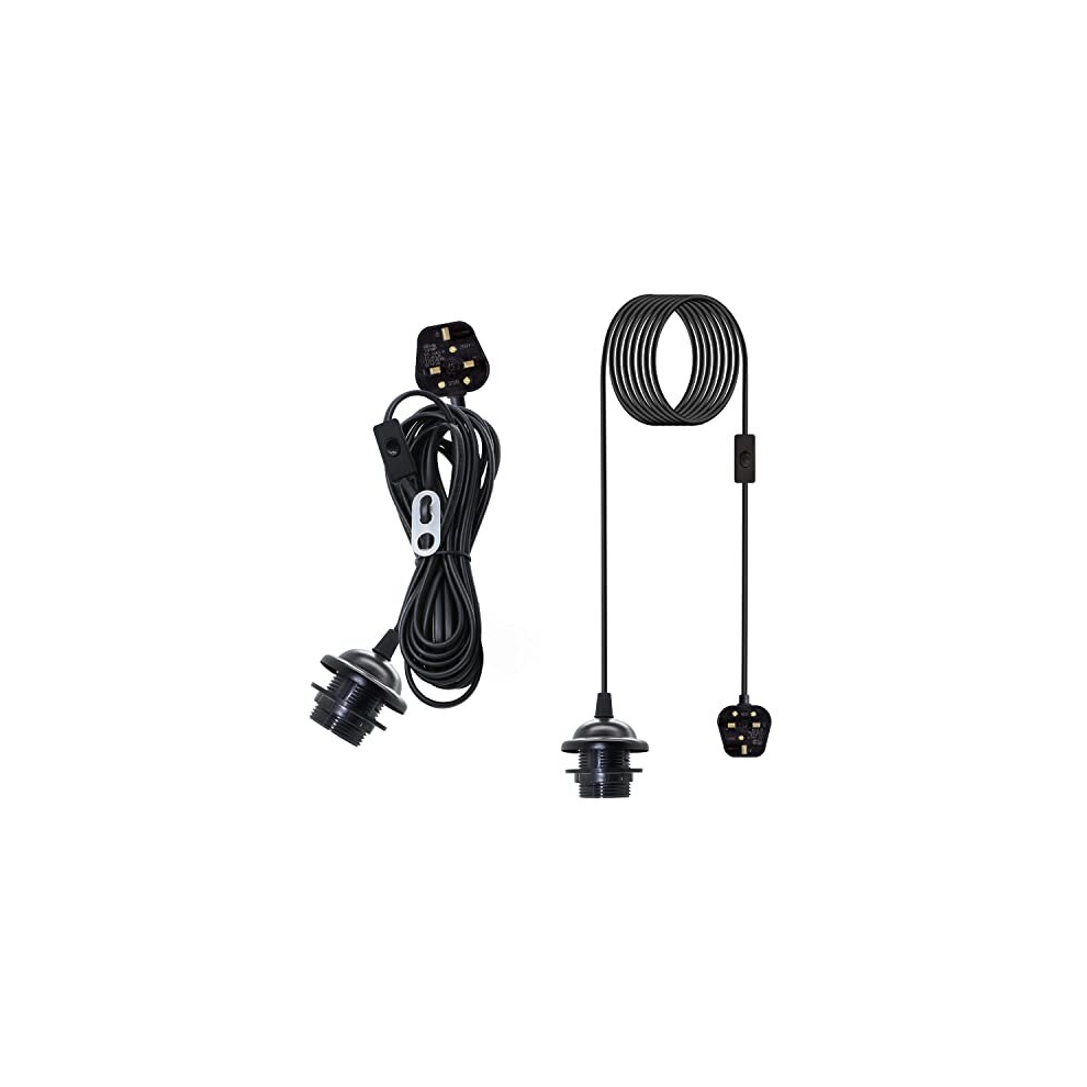 Plug in Pendant Lighting Fitting, 2PCS Plug in Ceiling Light, 450CM Suspended Pendant Light with E27 Lamp Holder,Black Hanging Light with Plug and