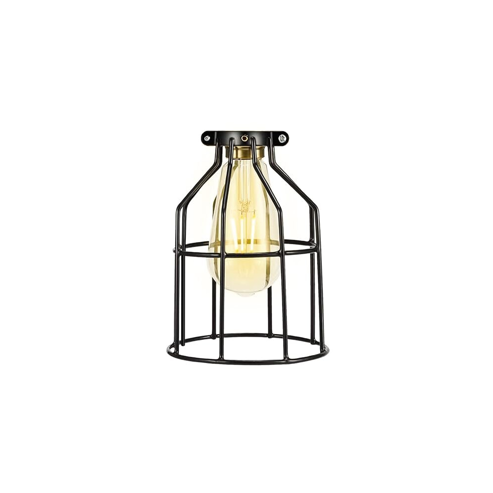 1-Pack Adjustable Industrial Clamp on Metal Bulb Guard Cage for Pendant, Farmhouse Light Fixture, Vintage Lamp Shades and Hanging Lamp, Black