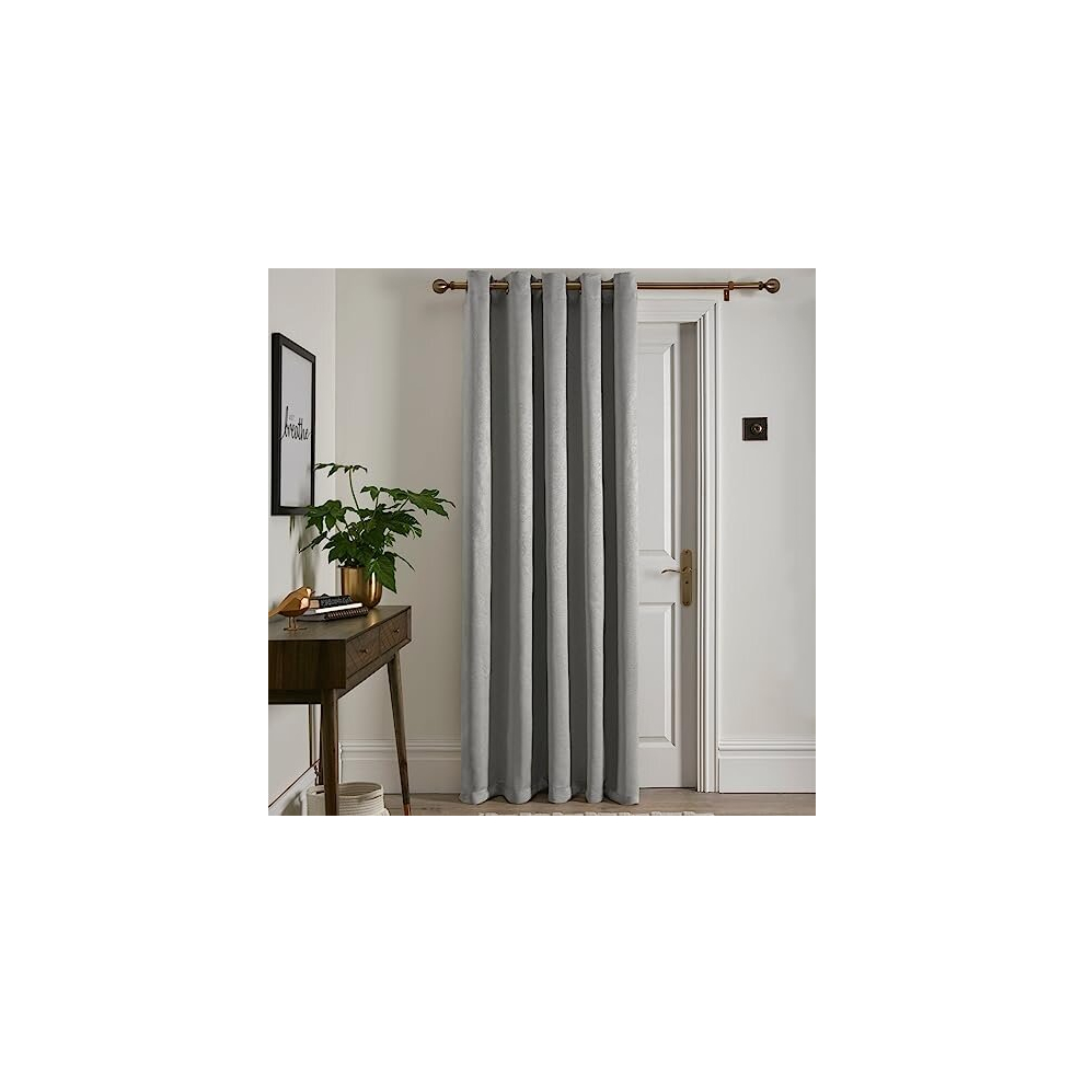 Fusion 100% Blackout Eyelet Single Panel Door Curtain - 66" Width X 84" Drop (168 X 214Cm) In Silver