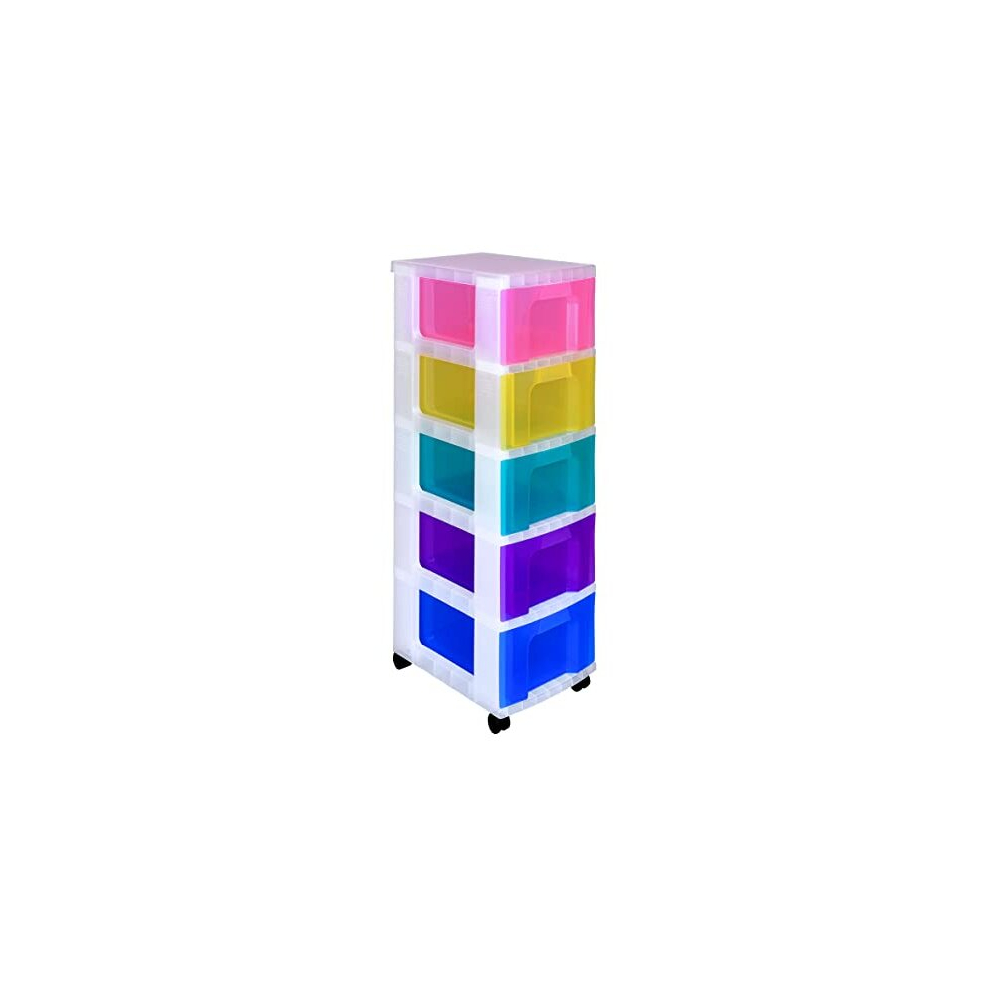 Really Useful Plastic Storage Unit 5 X 12 Litre Drawer - Color: Clear/Rainbow