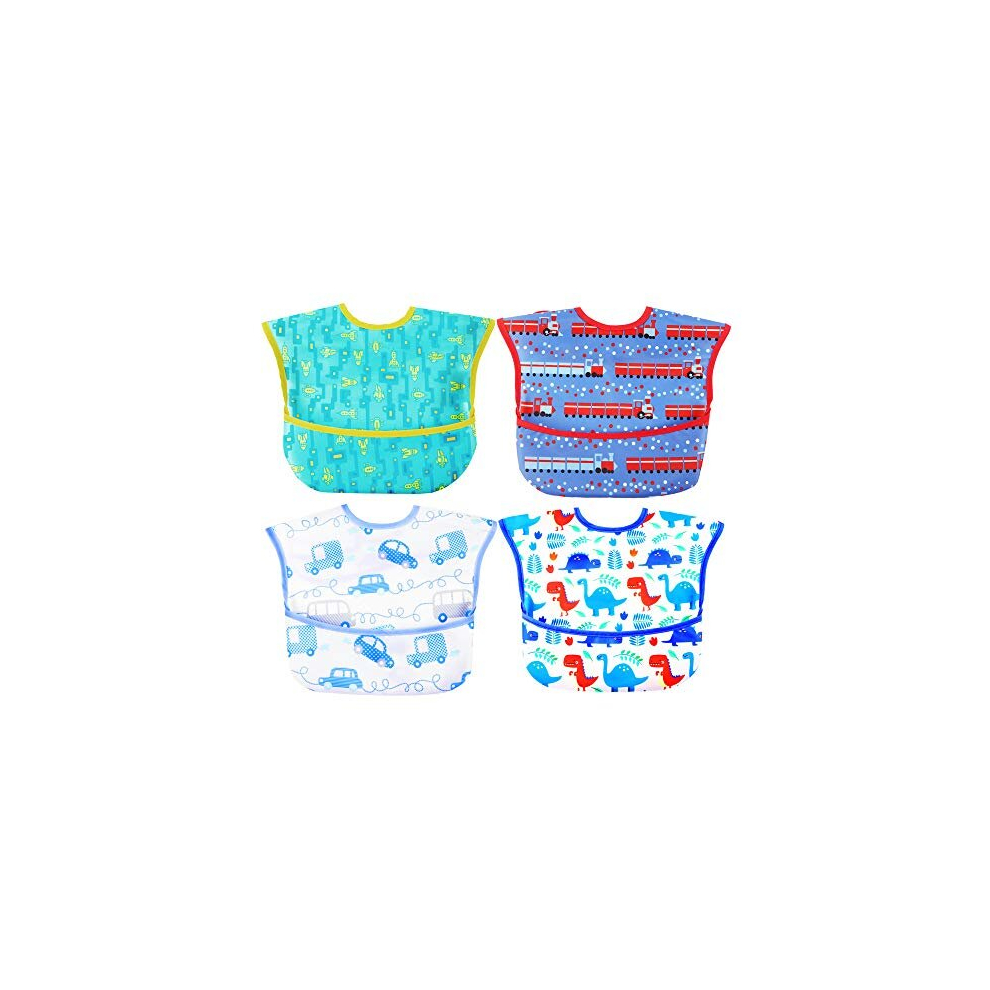 Baby Bibs Waterproof Feeding Bib - Starter Bib With Catcher Pocket For Todder Infants Washable Soft 4Pac 6-24M Norinori