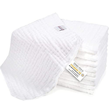 Muslin Nappies / Burp Cloths - Pack of 10, Oeko-Tex Certified Premium Quality - Double Woven Cloth Nappies / Muslin Cloths with Reinforced Border,