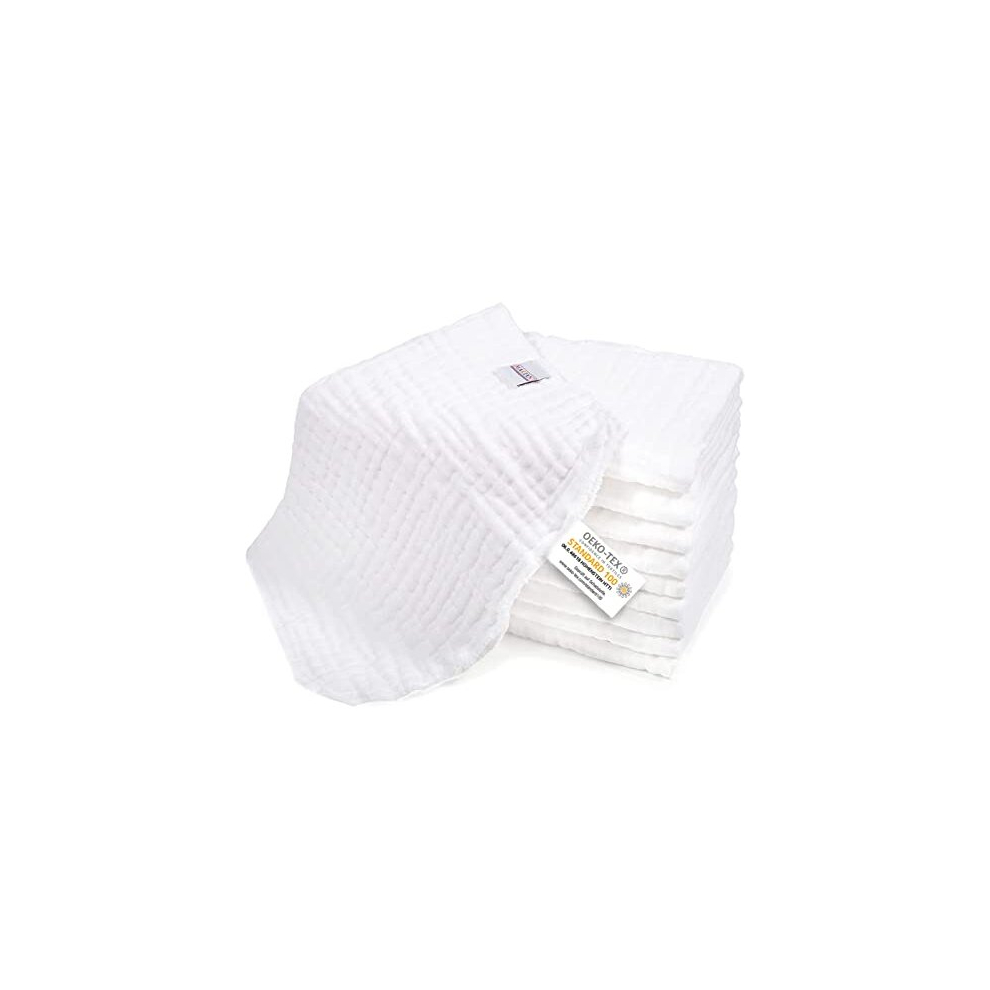 Makian Muslin Nappies / Burp Cloths - Pack Of 10, Oeko-Tex Certified Premium Quality - Double Woven Cloth Nappies / Muslin Cloths With Reinforced Border,