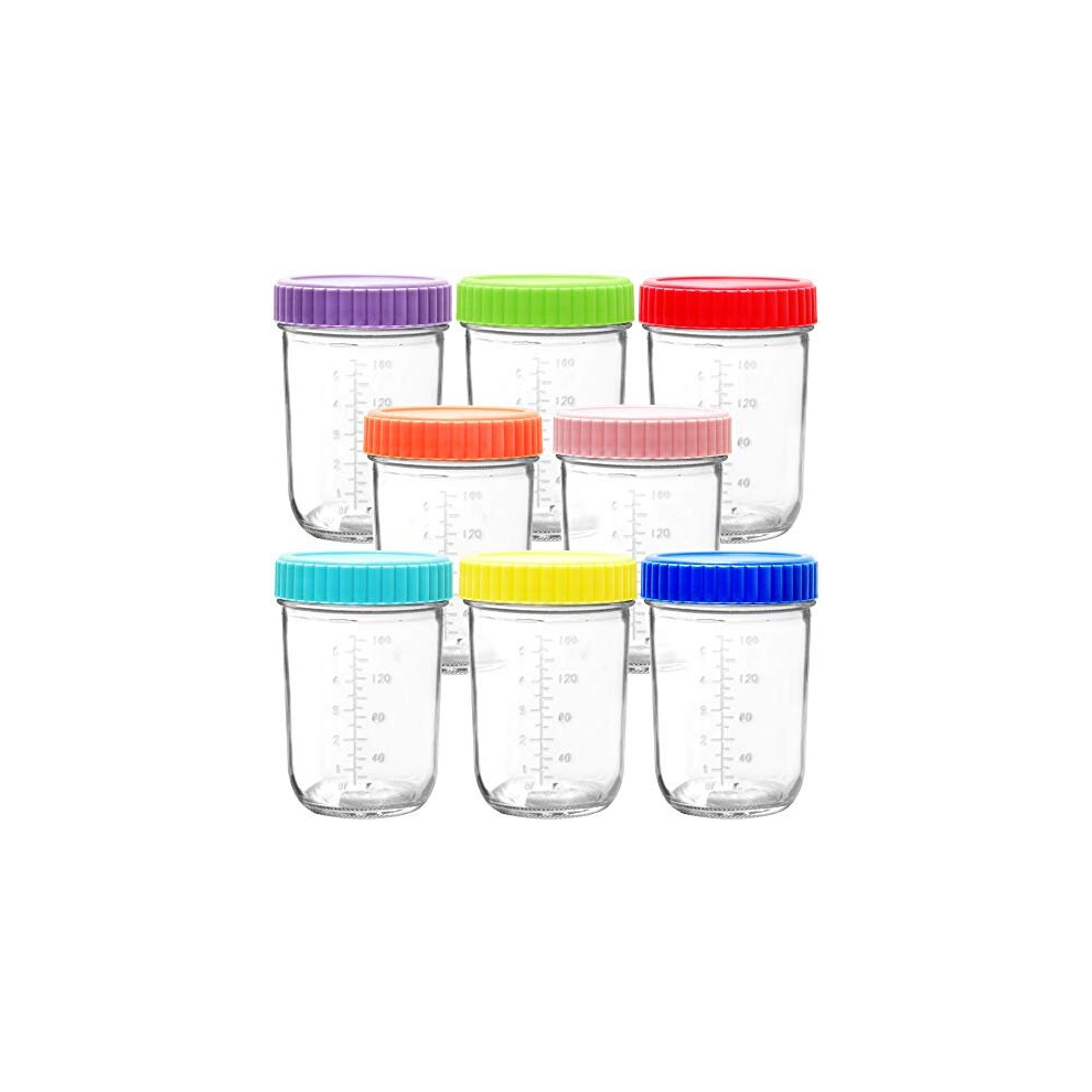 Glass Baby Food Storage, 240ML Baby Food Glass Containers with Airtight Lids, Glass Jars with Lids, 8 Assorted Colors