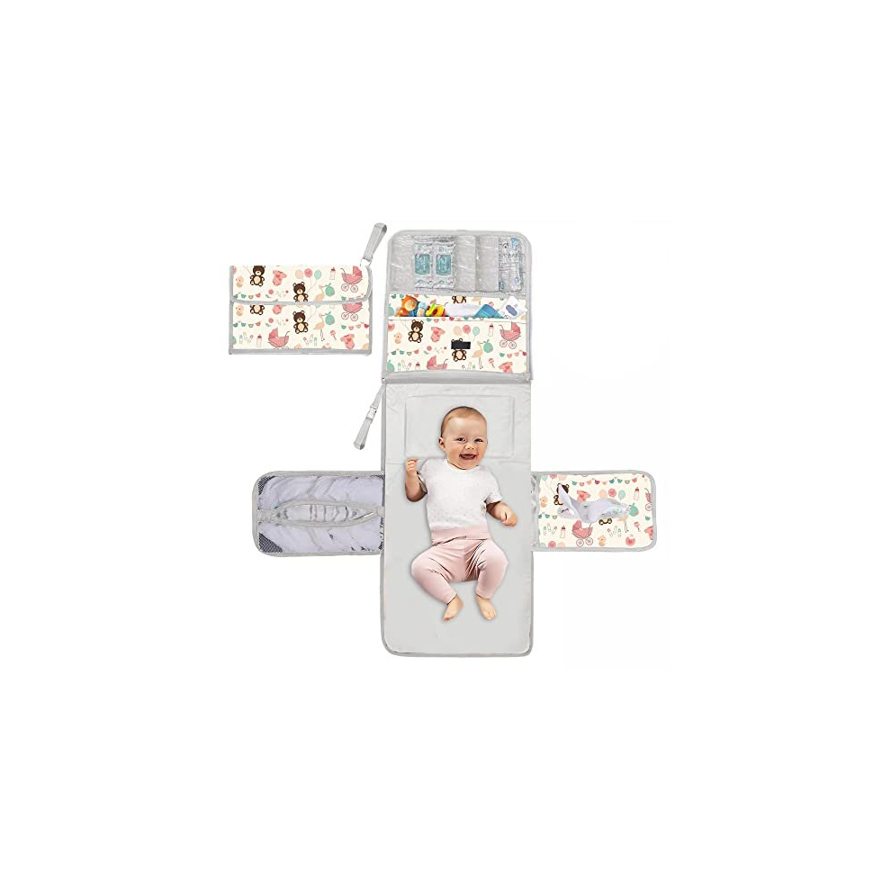 Tends Portable Baby Changing Pad Xl-Waterproof Folding Changing Pad Ideal As Gift For Newborn-The Diaper Changing Pad Is A Detachable Bag With 6 Pockets As
