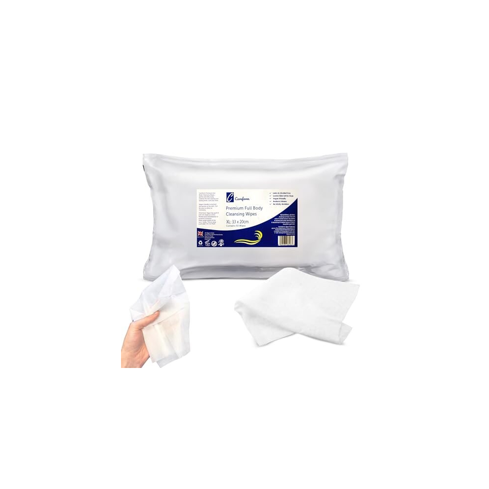 Premium Adult Wet Wipes, Extra Large Size (33 x 20cm), Full Body Cleansing, No Rinse, Bed Bath - Soft and Gentle - 1 x Pack 50 Wipes