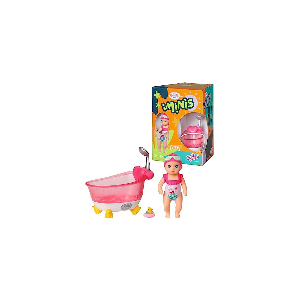 Minis Playset Bathtub with Amy 906101 - 6.5cm Doll with Exclusive Accessories and Moveable Body for Realistic Play - Suitable for Kids From 3+ Years